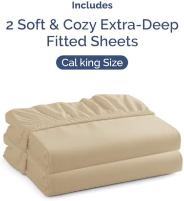 CGK Linens 2 Pack Extra Deep Cal King Fitted Sheets - Beige - Image 4
