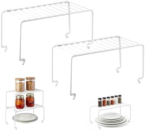 2-Pack Small (10.8x5.3inch) White Stackable Shelf Organizer Rack, Kitchen Shelves Organization for Cabinet, Pantry Organizers and Storage, Wire Shelf Rack, Desk Organizer, Rustproof by Unknown
