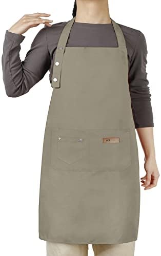 Hongsome Adjustable Button Apron for Women Men Artist Painting Pottery Garden Cooking Kitchen Chef 3 Pockets Waterproof M-XXL by brand