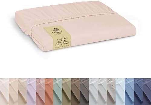 Linen Home 100% Cotton Percale Fitted Sheet only, Full Size, Sand Shell by LINENHOME