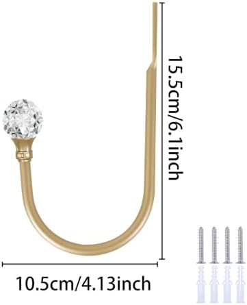 Groleca 2 x Heavy Duty U Shaped Metal Curtain Holdbacks Curtain Tiebacks with Clear Crystal Ball Pull Backs Curtain Holders for Drapes (Champagne Gold) - Image 4