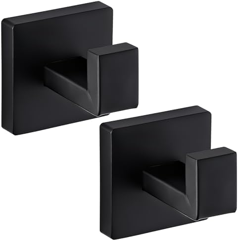 Towel Hooks for Bathrooms, Heavy Duty Wall Mounted Stainless Steel Modern Hook, 2 Pack – Ideal for Hanging Towels, Robes, Coats, in Kitchen, Bedroom, Bathroom, or Hotel (2, Matte Black) by Warlve