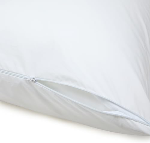 Amazon Basics Down Alternative Bed Pillows and Pillow Protector Case Set, Medium Density, Standard Size 26" x 20", Hypoallergenic, Microfiber, Washable, White, 2-Pack - Image 4