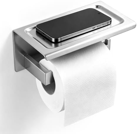 Wall Mounted Toilet Paper Holder with Shelf, 1.5mm, Brushed Nickel by Designchangeslife