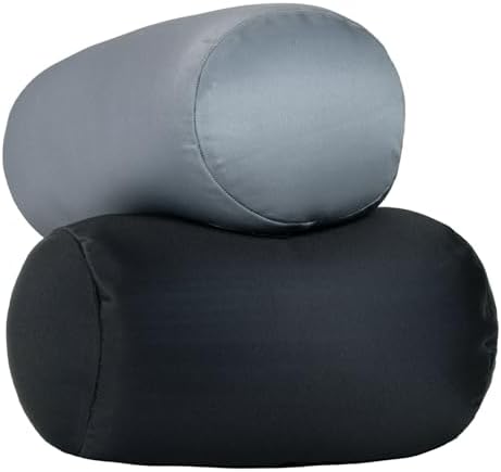 2Pcs Microbead Bolster Tube Neck Bed Body Pillows, 12 x 7 inches Squish Bean Bag Microbead Pillow for Sleeping Home Travel Neck Lumbar Support Rest Smooth Cool Touch (Black & Dark Grey) by LEMOMATOPILLOW