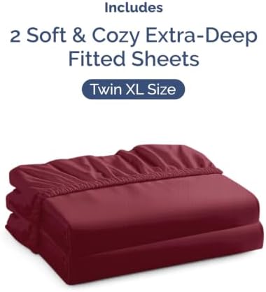 CGK Linens 2 Pack Extra Deep Twin XL Fitted Sheets - Burgundy - Image 4