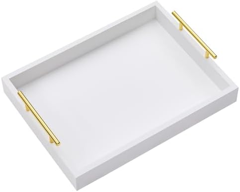 16"x12" Serving Trays with Handles, White Decorative Serving Tray, Ottoman Trays, Living Room, Bathroom, and Outdoors Decorative Trays (White) by MoonlitPond