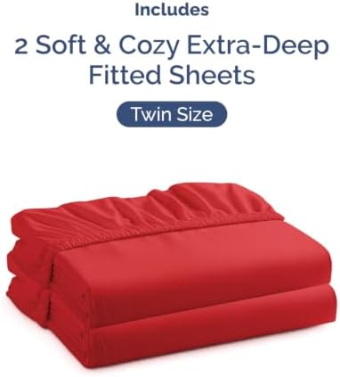 CGK Linens 2 Pack Extra Deep Twin Fitted Sheets - Red - Image 4