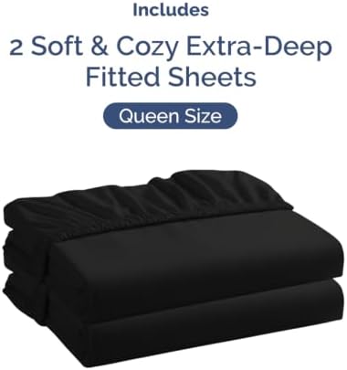 CGK Linens 2 Pack Extra Deep Queen Fitted Sheets - Black - Image 4