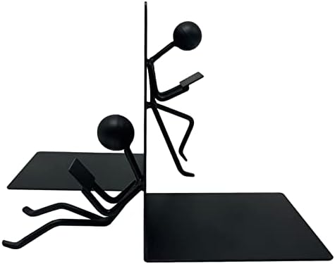 Ottimo Heavy Duty Metal Unique Office Desk Bookends for use as Bookshelf Decor, Home, Office or Kitchen Shelves. Unique, Cute and Decorative Book Stopper to Hold Books, Great Gift Idea (Black) by Ottimo