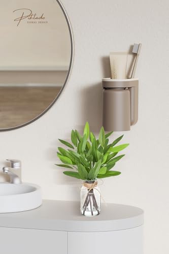 13" Fake Eucalyptus Stems in Vase with Faux Water,Artificial Plants Leaves for Shelf Desk Bathroom Farmhouse Room Coffee Table Home Decor (Eucalyptus-Pointed Leaf) - Image 5