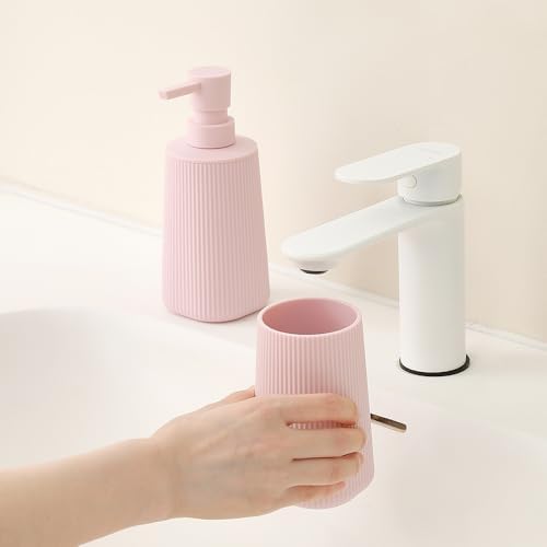 YAUKPH Bathroom Soap Dispenser and Toothbrush Holder Striped Pink - Image 6