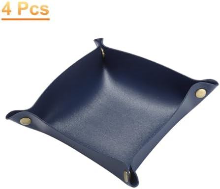HARFINGTON 4pcs PU Leather Valet Tray Unisex Folding Small Catchall Tray Portable Entryway Table Tray Nightstand Bedside Desk Tray for Key Wallet Watch Coin Jewelry Dice, Dark Blue - Image 3
