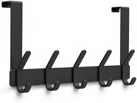 Over The Door Hooks Hanger with 7" Arms for Hanging Heavy Coats, Towel, J7U, Perfectly Fits US Standard 1 3/8-inch Doors, Towel Rack Bathroom Organizer Holder, Rustproof, Matte Black by CHAUNCEYHOME