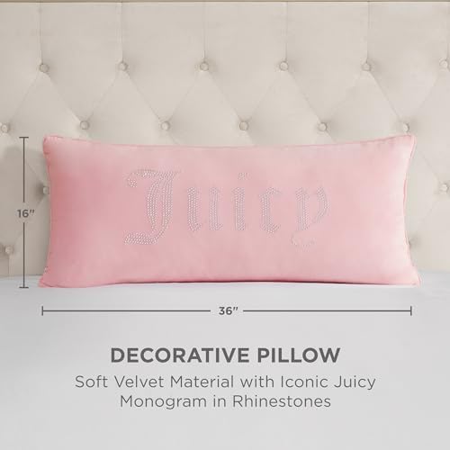 Juicy Couture Silver Rhinestone Decorative Pillow - Premium Throw Pillow - Living Room and Bedroom Décor - Hannah 16" x 36", Light Pink Velvet - Image 2