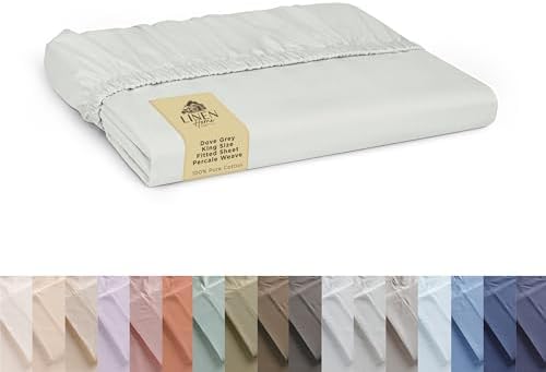 Linen Home 100% Cotton Percale King Size Fitted Sheet only, Dove Grey by LINENHOME