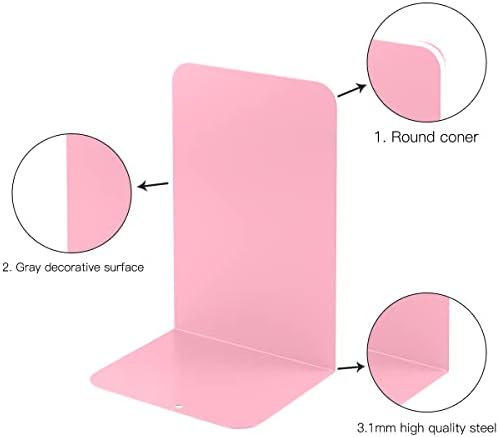 MSDADA Bookends, Book Ends for Book Shelves, Book Ends for Heavy Books,Metal Bookend Supports, Modern Minimalist Style Bookend, Pink(4Pairs) - Image 4