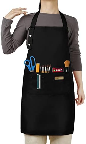 Hongsome Adjustable Button Apron for Women Men Artist Painting Pottery Garden Cooking Kitchen Chef 3 Pockets Waterproof M-XXL by brand