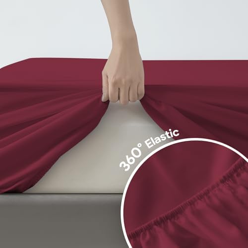 Maple&Stone Twin Fitted Sheet Only, Bulk Pack of 6 Burgundy Sheets - Image 2