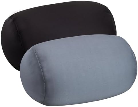 2Pcs Microbead Bolster Tube Neck Bed Body Pillows, 12 x 7 inches Squish Bean Bag Microbead Pillow for Sleeping Home Travel Neck Lumbar Support Rest Smooth Cool Touch (Black & Dark Grey) - Image 2
