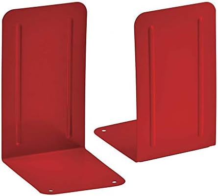 Acrimet Bookends for Shelves, Non-Skid Book Holder, Heavy Duty Book Stopper, Steel Metal Book Ends Storage for Home, Library, 6 7/8" H x 4" W x 4 1/2" D (Red) (1 Pair / 2 Pieces) by Organizingyourlife