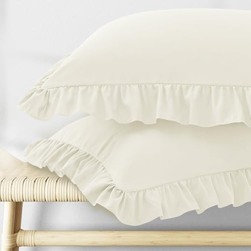 KKJIAF Ruffle Pillow Cases King Size Set of 2, Beige by KKJIAF