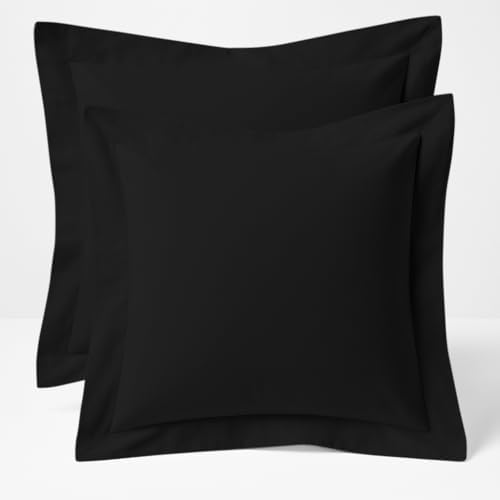 2 Pack Euro Pillow Shams 26x26 – 600 Thread Count 100% Organic Cotton Black Square Pillow Covers with 2 Inch Flange, Soft & Smooth Premium Hotel-Quality Pillowcases Set of 2 by Cotton+Metrics+Linen