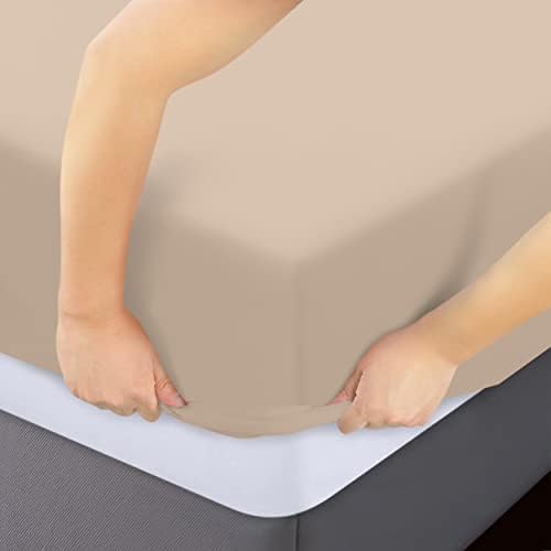 Pack of 2 Full Fitted Sheet, Fits Up to 15 Inch Deep Pocket, Beige - Image 3