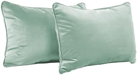 FDP 16" x 24" Velvet and Vinyl Rectangle Lumbar Pillow Set with Piping Decorative Throw Pillow for Home Dcor in Living Room, Bedroom or Lounge (2-Pack) - Aloe, 15173-347 - Image 4