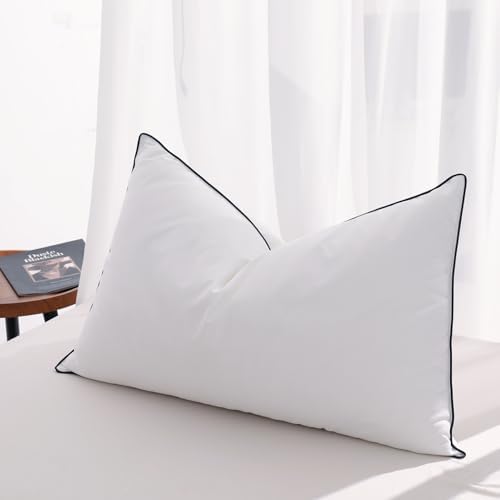 Flat Feather Down Pillows Pillows for Sleeping Queen Size Set of 1, Thin Hotel Pillow 1 Pack with Airyfil™ Fillings, Soft Bed Pillow for Stomach, Back Sleepers, Soft, 20×30 in. by MOSLUNA