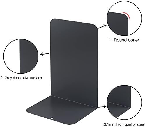 MSDADA Black Metal Bookends (8pcs, 4 pairs) for Book Shelves, Office, Heavy Books, Modern Minimalist Style - Image 3