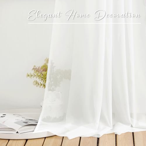 NICETOWN Sheer Textured Scarf Valances for Windows, 216" Extra Long Window Dressings for Anniversary/Wedding Design, 60" Wide, 2 Pieces, Off White - Image 4