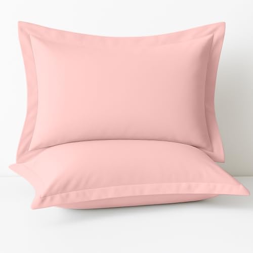 2 Pack Pillow Shams Standard Size 20x26 – 600 Thread Count 100% Organic Cotton Pink Pillow Covers with 2 Inch Flange, Soft & Smooth Premium Hotel-Quality Pillowcases Set of 2 by Cotton+Metrics+Linen