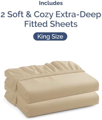 CGK Linens 2 Pack Extra Deep King Fitted Sheets - Cream - Image 4