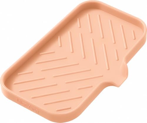 MicoYang Silicone Soap Dish with Drain Spout — Self-Draining Sink Organizer Tray for Bathroom & Kitchen, Sponges, Dispensers & Soap Holder, Non-Slip & Dishwasher Safe, Pink (Medium, 9.6"×5.3") by MicoYang