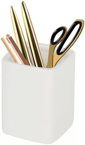 Square Ceramics Desk Pencil Holder With Metal Frame, Suitable for Offices and Homes(Off White) by SIEBOLD