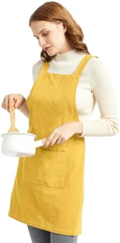 ELEZAY Aprons for Women with Pockets Plus Size Comfort Cross Back No Tie Cotton Linen Apron Pinafore - Image 3
