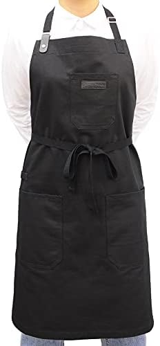 Black Kitchen Apron for Cooking, with Pockets & Towel Loop - Image 4