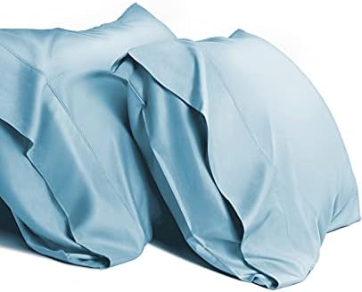 WishSmile Cooling Queen Pillowcases Set of 2 Breathable Cool Silky Soft Rayon Derived from Bamboo Fabric, Moisture Wicking for Hot Sleepers, Hair and Skin Friendly, Light Blue, 2 Pack, 20x30IN by WishSmile