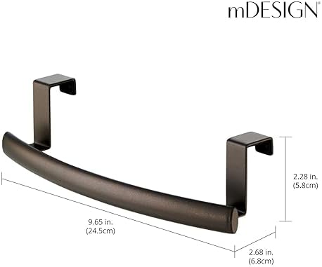 mDesign Steel Over Door Curved Towel Bar Storage, Hanger for Cabinet or Cupboard, Holder Rack for Kitchen, Bathroom - Holds Hand/Dish Towels, Washcloths - Spira Collection - 2 Pack - Bronze - Image 2