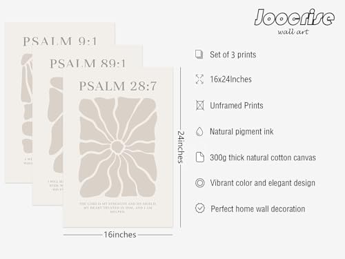 Joocrise Scripture Christian Wall Art Set of 3 Beige Bible Verses Wall Decor Neutral Psalm Canvas Wall Art Modern Pictures Flower Prints Christian Artwork for Living Room Bedroom 16x24 Inch Unframed - Image 2