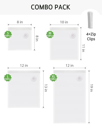 Syntus 40 Pcs Reusable Vacuum Sealer Bags for Food, S+M+L+XL - Image 2