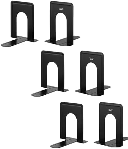 Mr. Pen- Book Ends, Black, 6 Pack, Heavy Duty Metal Bookends for Shelves by MrPen