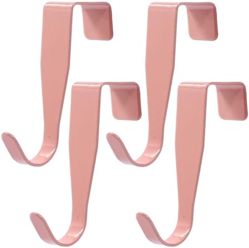 Hordion 4Pack Over Cabinet Door Hook, Pink Carbon Steel Hanger Hook by Hordion