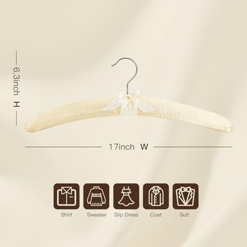 Padded Hangers 12 Pack 17" Satin Hangers，Non-Slip Cushioned Clothes Hangers for Daily Clothing for Sweaters,Silk Dress,Wedding Bridesmaid Gown,Suit（Beige） - Image 7