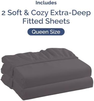CGK Linens 2 Pack Extra Deep Queen Fitted Sheets - Dark Grey - Image 4