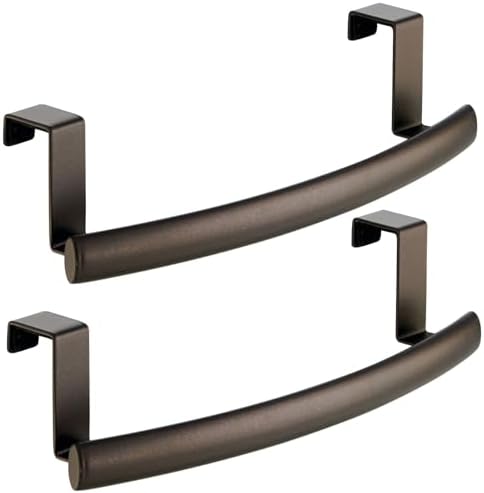 mDesign Steel Over Door Curved Towel Bar Storage, Hanger for Cabinet or Cupboard, Holder Rack for Kitchen, Bathroom - Holds Hand/Dish Towels, Washcloths - Spira Collection - 2 Pack - Bronze by mDesign