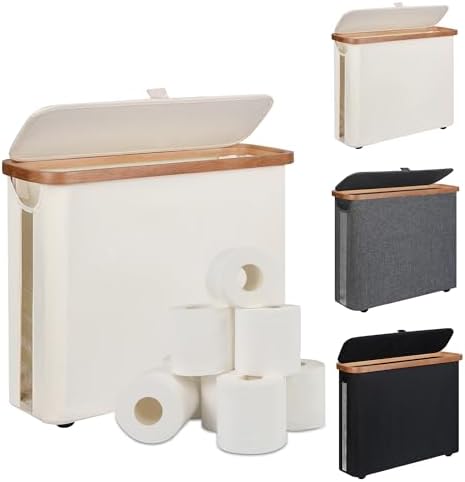 Toilet Paper Storage Basket with Lid - The Ultimate Bathroom Organizer, Free Standing Toilet Paper Holder for Up to 9 Mega Rolls, Toilet Tissue Storage Bin with Handle for RV Closet, Beige by SmartStorageBetterLiving