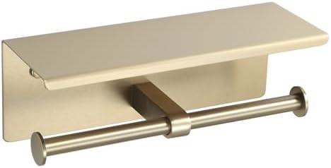 BGL Toilet Paper Holder with Shelf Matte Brushed Gold Double Head Toilet Tissue Roll Holder 304 Stainless Steel Wall Mount for Bathroom by BGL