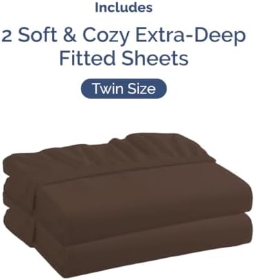 CGK Linens 2 Pack Extra Deep Twin Fitted Sheets - Brown - Image 4